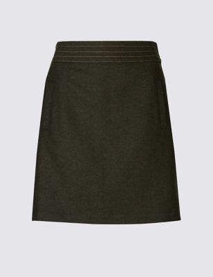 Wool Blend Stitch Button A-Line Skirt